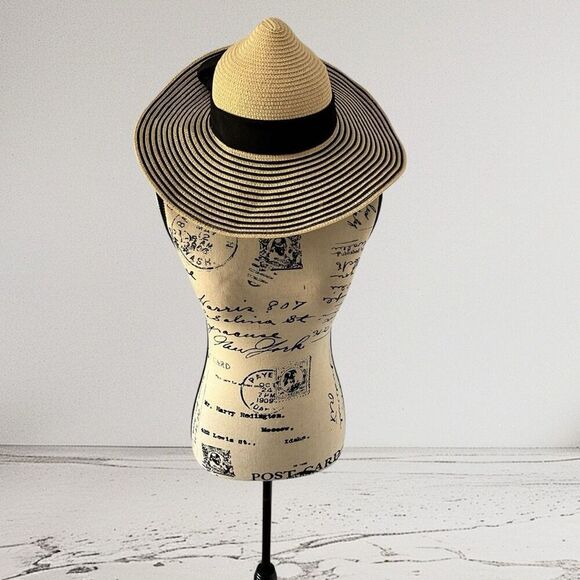 The Hatter OSFA Black Striped Floppy Natural Fedora Hat Kentucky Derby - Picture 6 of 7